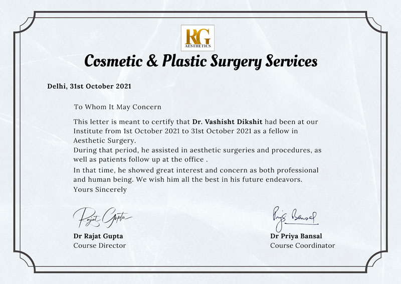 Cosmetic and Plastic Surgery Services Certificate